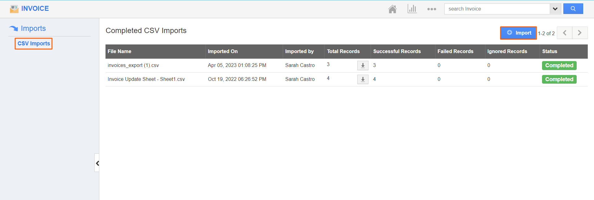 Invoice - CSV Imports